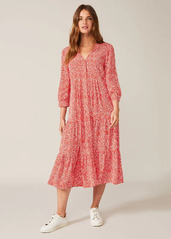 Penele Midi Dress Red Chic Off-Shoulder Midi Dress