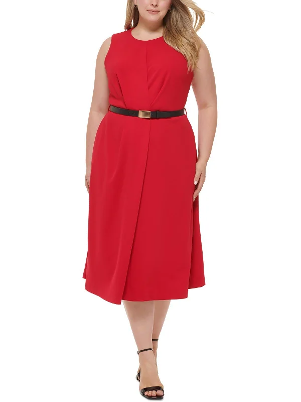 Plus Womens Sleeveless A-Line Midi Dress Elegant Floral Skirt Midi Dress