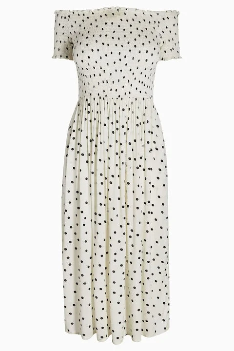 Polka Dot Shirred Midi Dress Comfortable Wrap Midi Dress