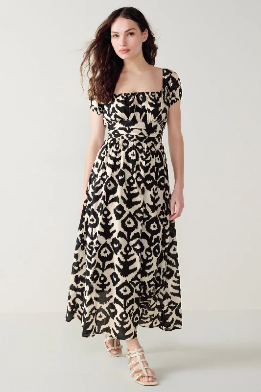 Puff Sleeve Square Neck Midi Dress Elegant Satin Slip Midi Dress