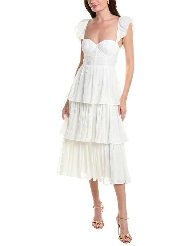 Rachel Parcell Corset Pleated Midi Dress Stylish Off-Shoulder Ruffle Dress