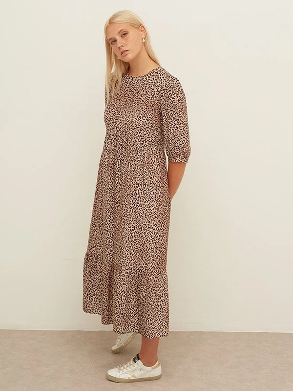 Rachel Smock Midi Dress Brown Elegant Floral Midi Dress