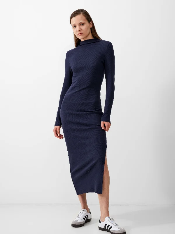 Rassia Long Sleeve Mock Dress Midi Dress Stylish Off-Shoulder Ruffle Dress