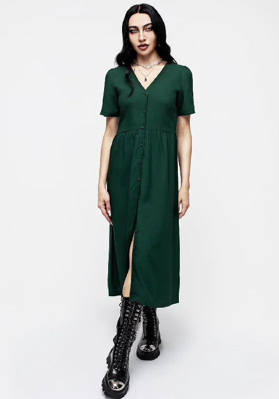 Realm Button Down Midi Dress - Sycamore Green Chic Bohemian Midi Dress