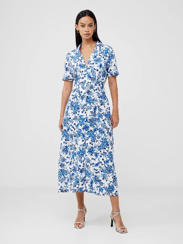 Rever Print Midi Dress Cozy Midi Dress with Pockets