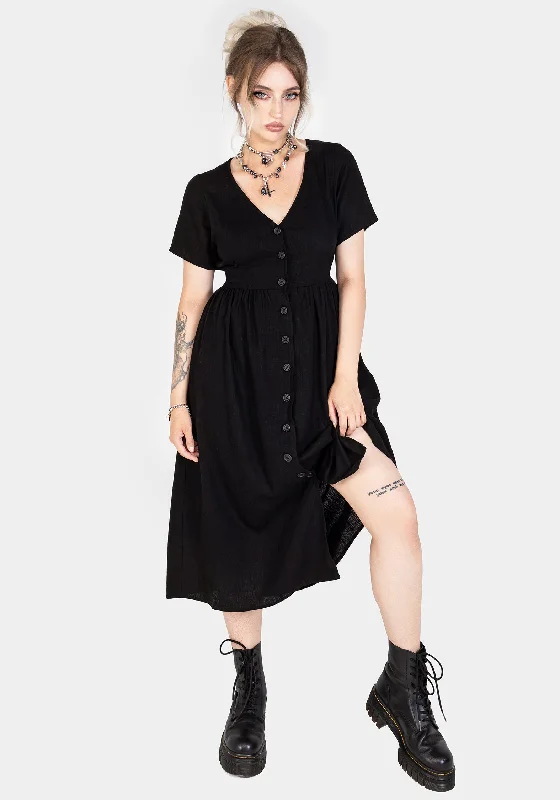 Rowan Linen Button Up Midi Dress Chic Bohemian Midi Dress