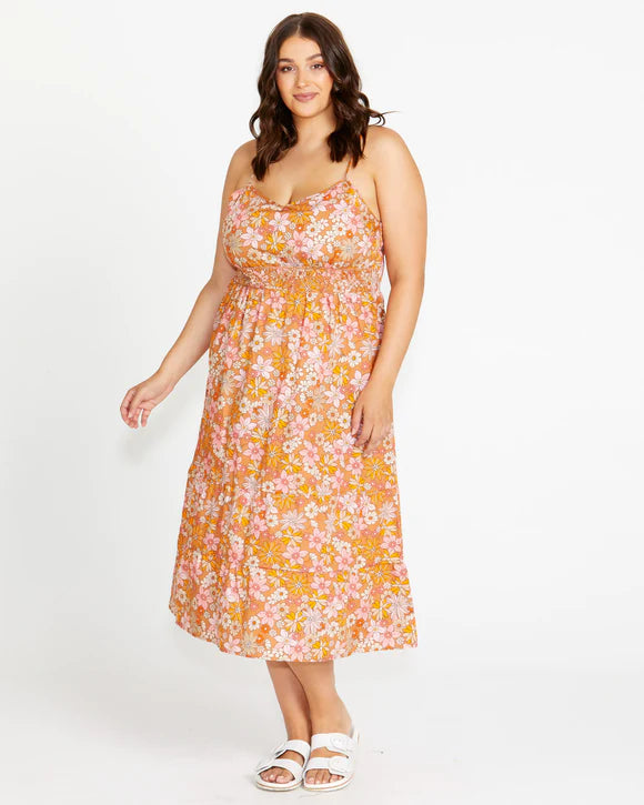 SASS ELEANOR WAISTED MIDI DRESS 70S FLORAL Trendy A-Line Midi Dress