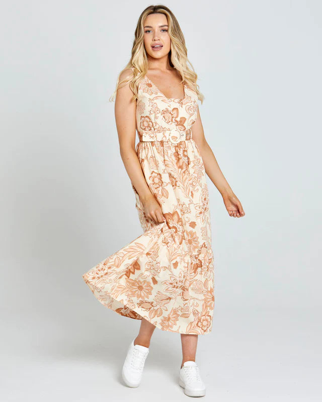 SASS EMELIA SLEEVELESS MIDI DRESS PEACH BLOSSOM Elegant Satin Midi Dress