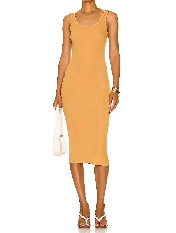 Silk Rib Tank Midi Dress In Honey Cozy Wide Strap Midi Dress