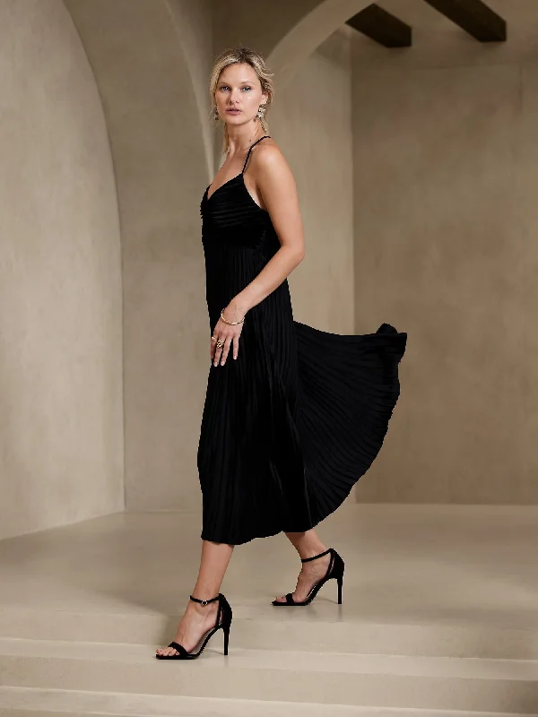 Solaire Pleated Midi Dress Fashionable Casual Midi Dress