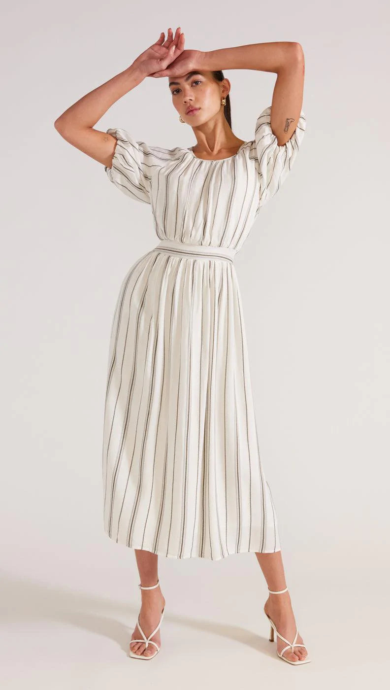 STAPLE THE LABEL VERITA TIE BACK MIDI DRESS STRIPE Comfortable Fit-and-Flare Midi Dress