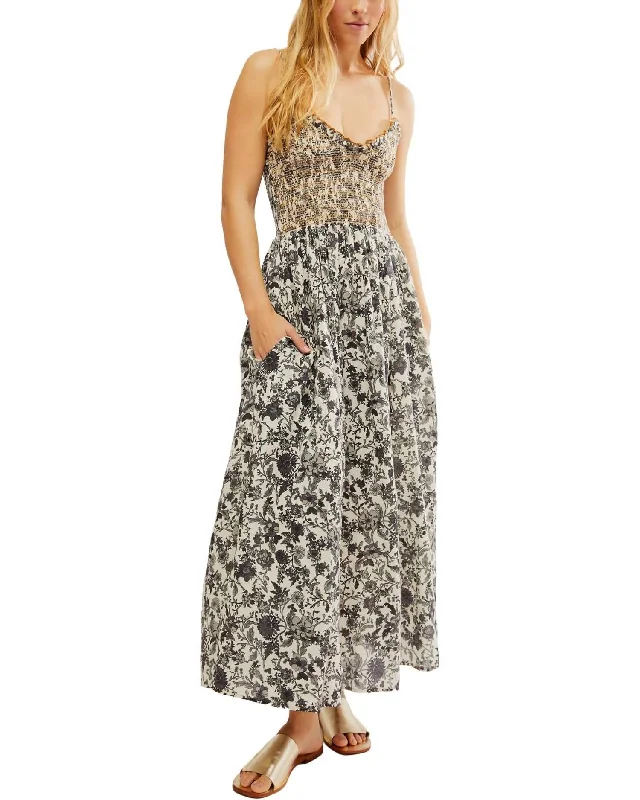 Sweet Nothings Midi Dress In Tea Combo Comfortable Geometric Print Midi Dress