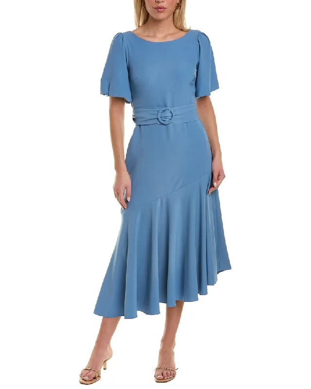 Taylor Belted Crepe Midi Dress Stylish Long Sleeve Floral Midi Dress