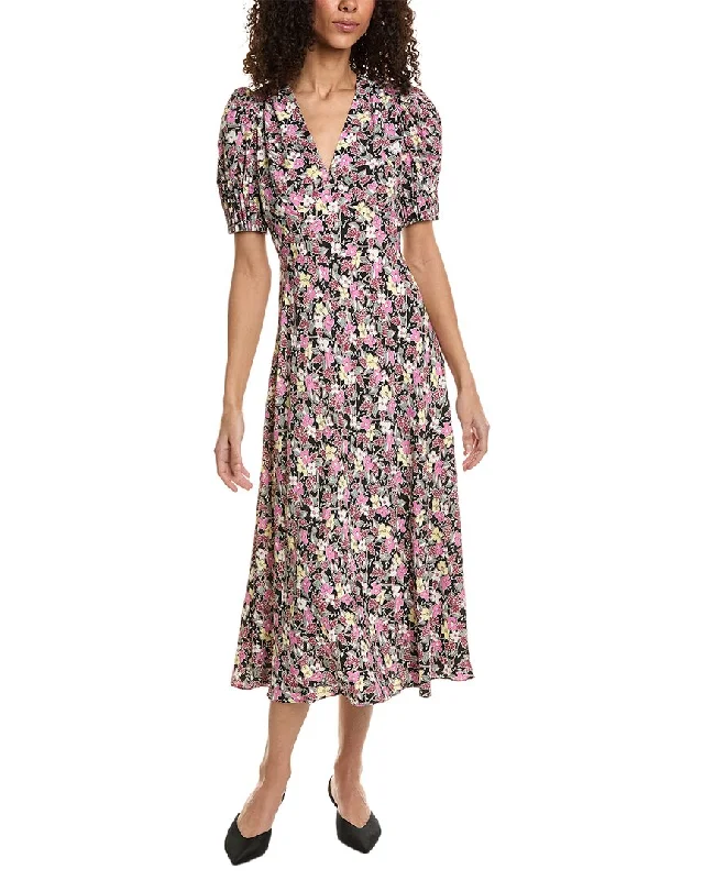 Ted Baker Puff Sleeve Midi Dress Elegant Faux Wrap Midi Dress