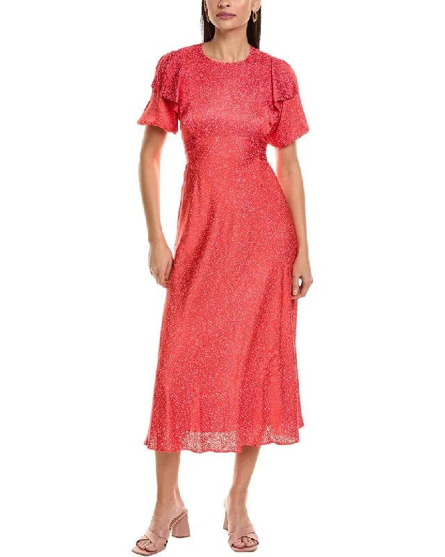 Ted Baker Puff Sleeve Ruffle Midi Dress Fashionable A-Line Midi Dress