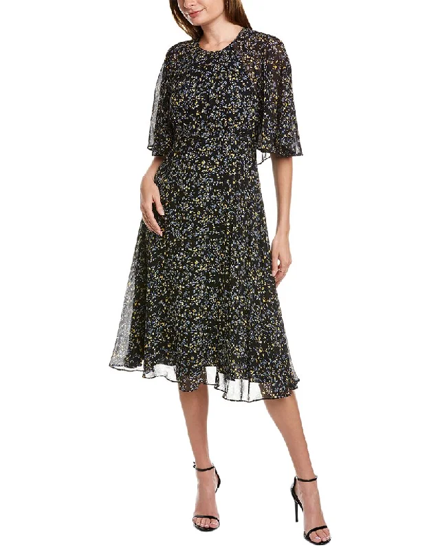 Teri Jon by Rickie Freeman Chiffon Midi Dress Trendy Flared Sleeve Midi Dress