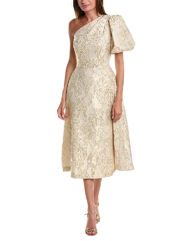 Teri Jon by Rickie Freeman Metallic Jacquard Midi Dress Comfortable Denim Midi Dress
