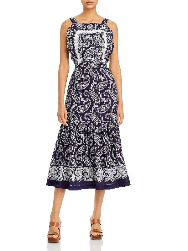 Theodora Womens Paisley Calf Midi Dress Elegant Satin Button Midi Dress