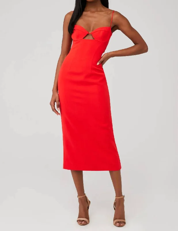 Vienna Midi Dress In Flame Orange Cozy Ribbed Knit Midi Dress