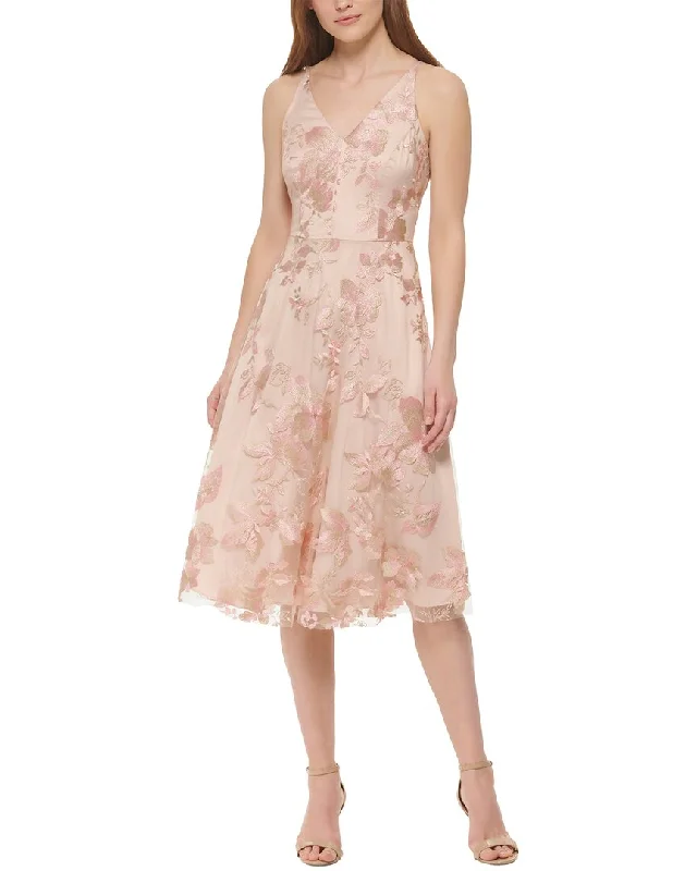 Vince Camuto Embroidered Mesh Midi Dress Stylish Halter Neck Midi Dress
