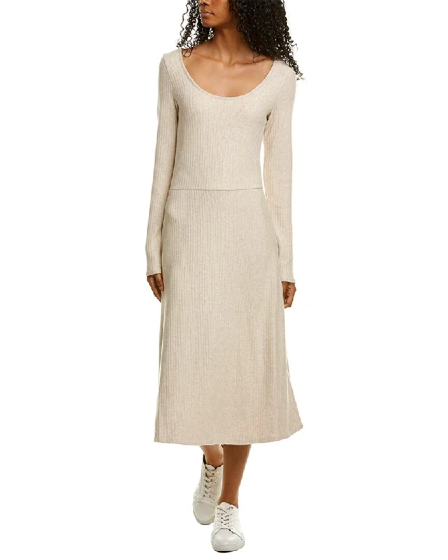 Vince Rib Scoop Neck Midi Dress Fashionable Floral Embroidery Midi Dress
