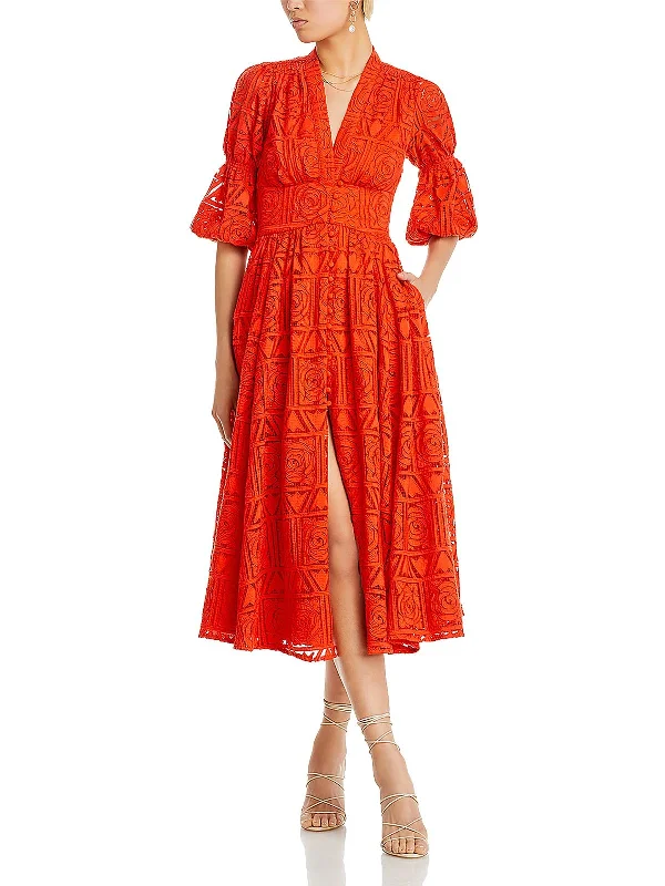 Willow Womens Daytime Embroidered Midi Dress Elegant Velvet Midi Dress