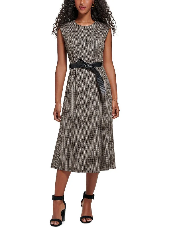 Womens Belted Calf Midi Dress Trendy Tiered Hem Midi Dress