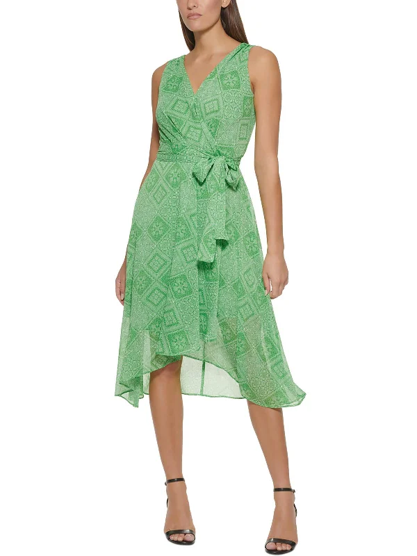 Womens Chiffon Printed Midi Dress Fashionable Floral Embroidery Midi Dress