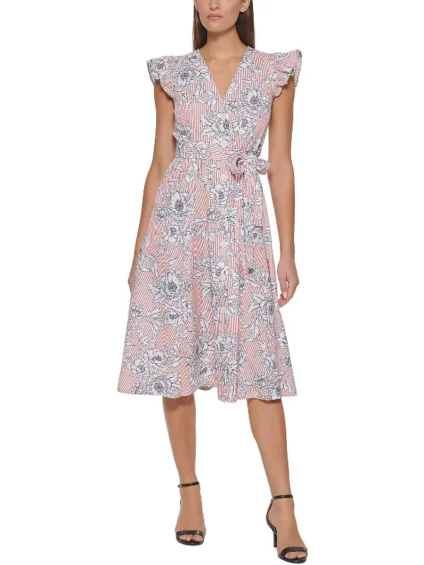 Womens Cotton Printed Midi Dress Trendy A-Line Midi Dress