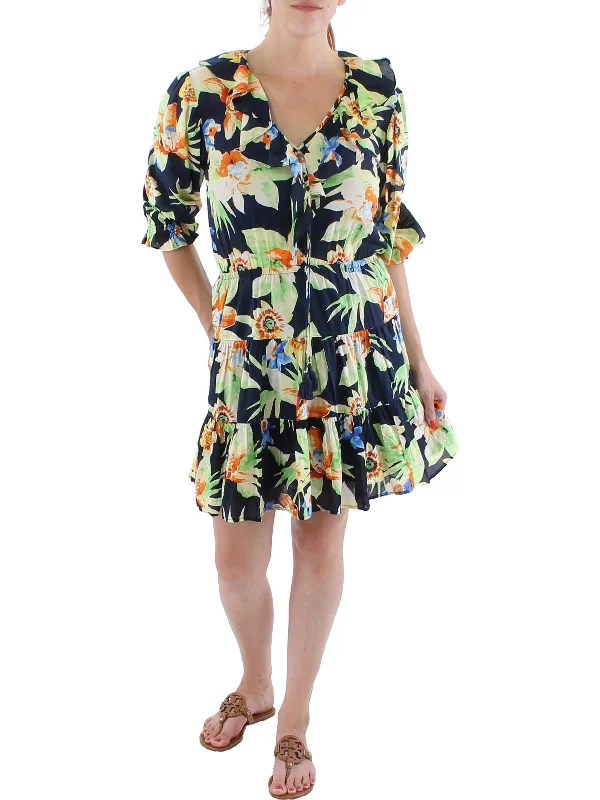 Womens Floral Knee Midi Dress Elegant Sleeveless Midi Dress