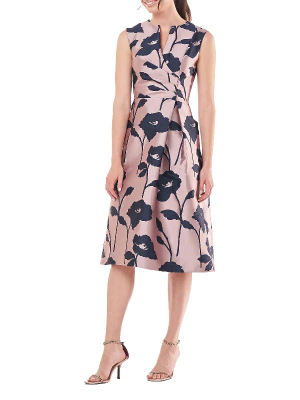 Womens Floral Knee Midi Dress Trendy Knit Midi Dress