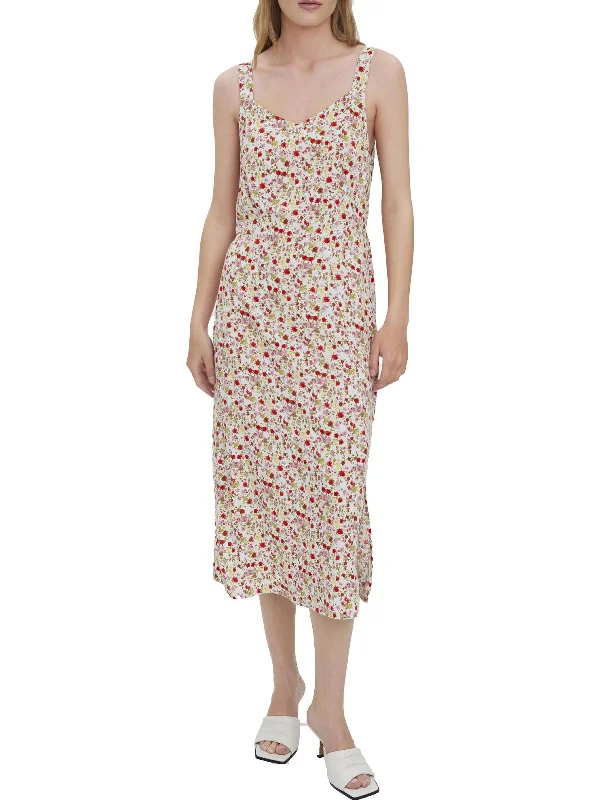 Womens Floral Mid-Calf Midi Dress Stylish Button-Down Midi Dress