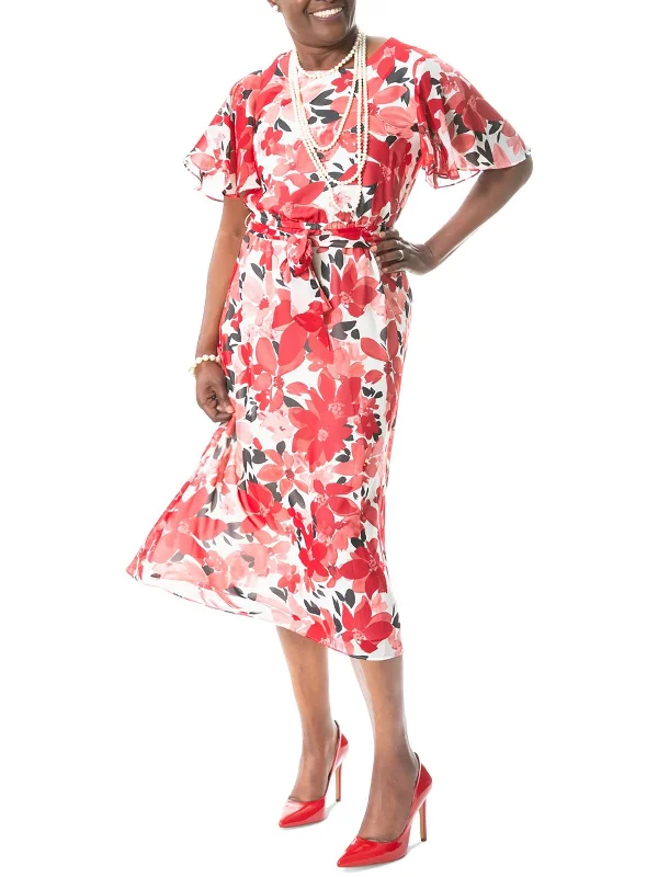 Womens Floral Print Calf Midi Dress Cozy Spaghetti Strap Midi Dress