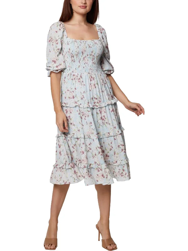 Womens Floral Ruched Midi Dress Trendy Floral Wrap Midi Dress