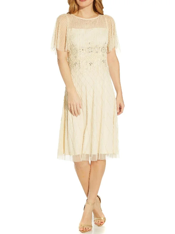 Womens Flutter Sleeve Mid-Calf Midi Dress Chic Off-Shoulder Midi Dress