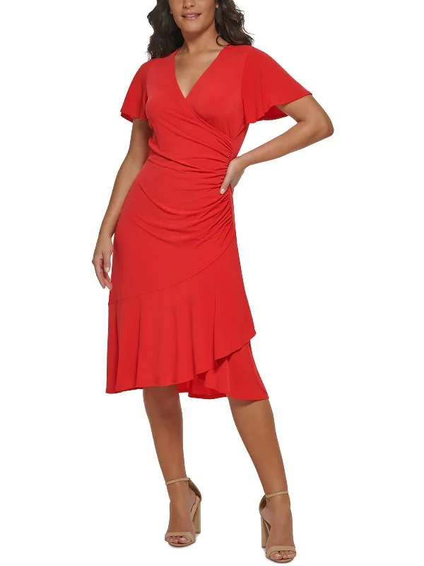 Womens Gathered Surplice Midi Dress Trendy Midi Dress with Belt