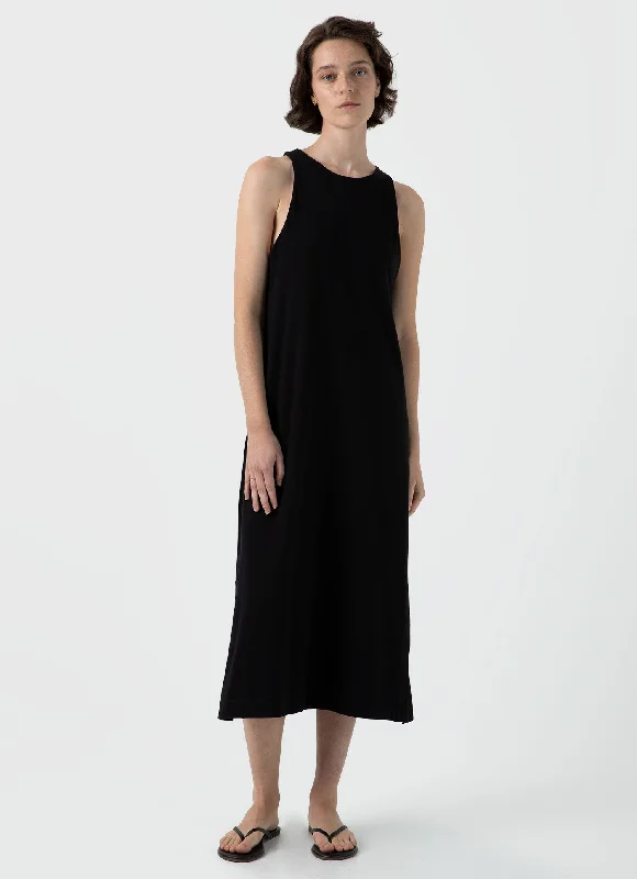 Women's Jersey Midi Dress in Black Comfortable Draped Midi Dress