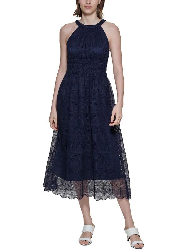 Womens Lace Halter Midi Dress Chic Lace Detail Midi Dress