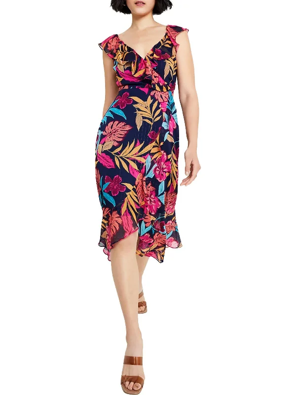 Womens Midi Ruffled Midi Dress Comfortable Button Front Midi Dress