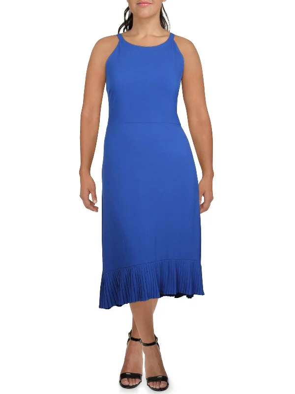 Womens Pleated Tea Length Midi Dress Stylish Animal Print Midi Dress