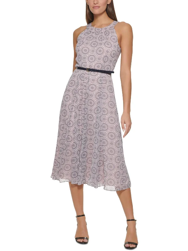 Womens Printed Calf Midi Dress Fashionable Fitted Midi Dress