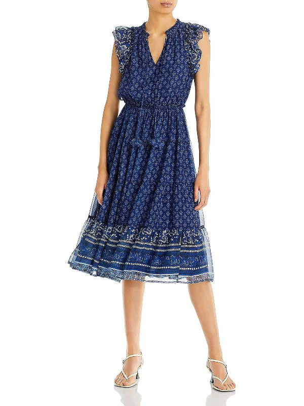 Womens Printed Mid Calf Midi Dress Trendy Boho Midi Dress