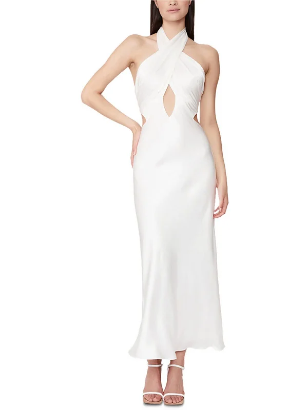 Womens Satin Sleeveless Midi Dress Elegant Satin Button Midi Dress