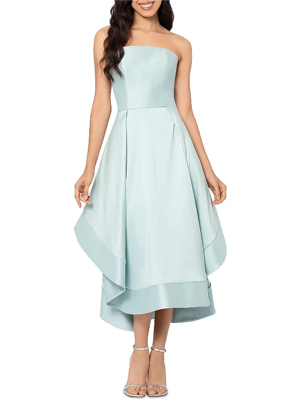 Womens Strapless Pockets Midi Dress Stylish Satin Midi Dress