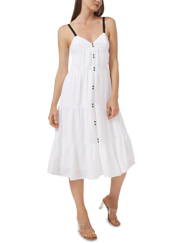 Womens Tiered Gauze Midi Dress Trendy Ruched Side Midi Dress