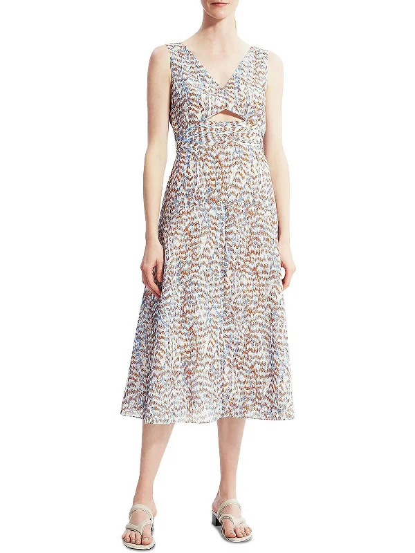 Womens V-Neck Calf Midi Dress Elegant Satin Button Midi Dress