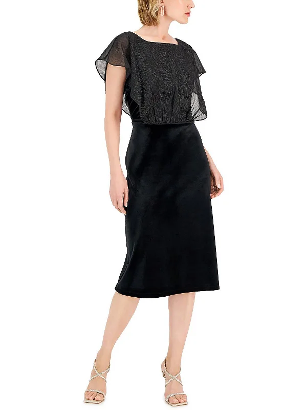 Womens Velvet Metallic Midi Dress Elegant Velvet Midi Dress