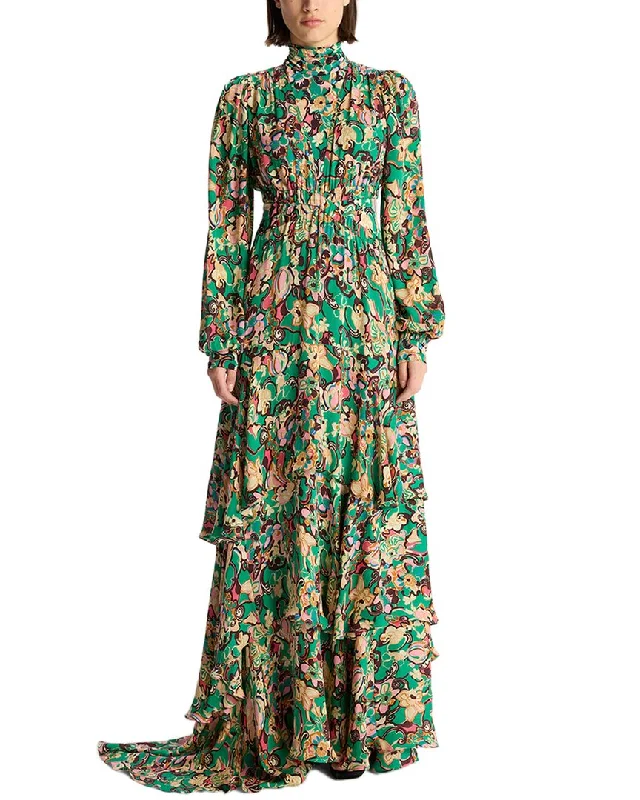 A.L.C. Bell Silk Maxi Dress Stylish Long Sleeve Maxi Dress