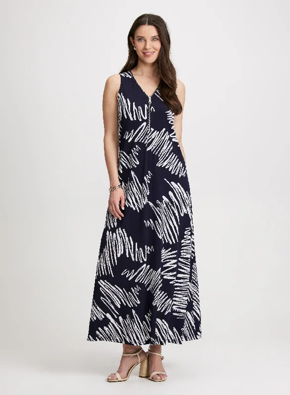 Abstract Pattern Maxi Dress Stylish Maxi Dress with Frills