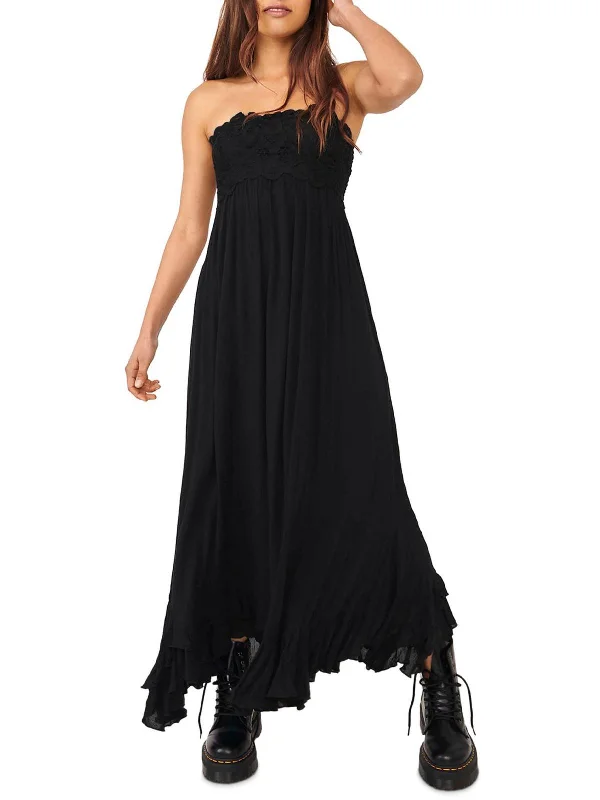 Adella Womens Smocked Strapless Maxi Dress Stylish Boho Chic Maxi Dress